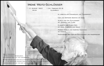 Anzeige von Irene Weitz-Schlösser von Kölner Stadt-Anzeiger / Kölnische Rundschau / Express