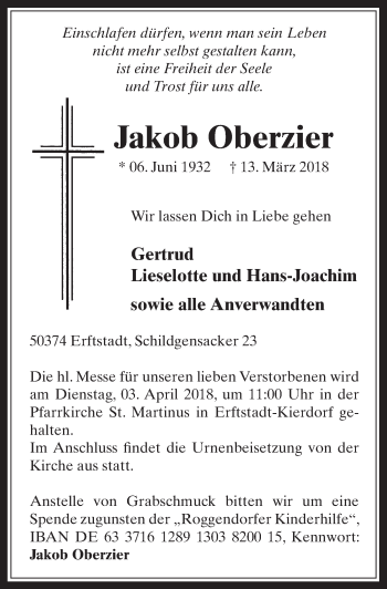 Anzeige von Jakob Oberzier von  Werbepost 
