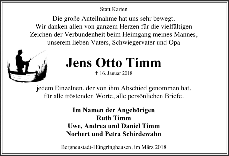  Traueranzeige für Jens Otto Timm vom 21.03.2018 aus  Anzeigen Echo 