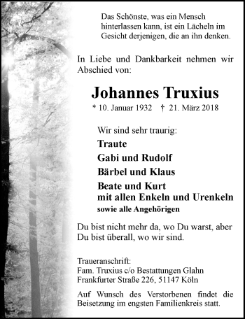 Anzeige von Johannes Truxius von  Kölner Wochenspiegel 