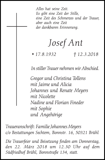 Anzeige von Josef Ant von  Schlossbote/Werbekurier 
