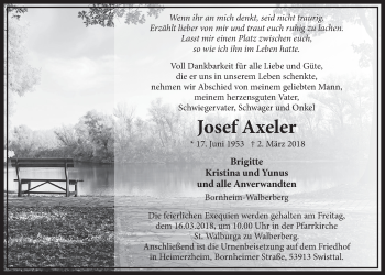 Anzeige von Josef Axeler von  Schlossbote/Werbekurier 