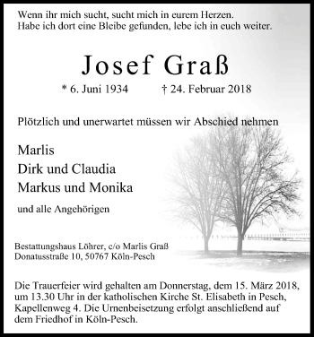 Anzeige von Josef Graß von Kölner Stadt-Anzeiger / Kölnische Rundschau / Express