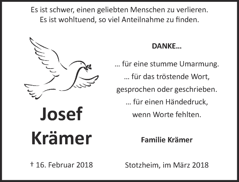  Traueranzeige für Josef Krämer vom 17.03.2018 aus  Blickpunkt Euskirchen 