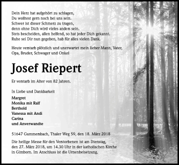 Anzeige von Josef Riepert von Kölner Stadt-Anzeiger / Kölnische Rundschau / Express