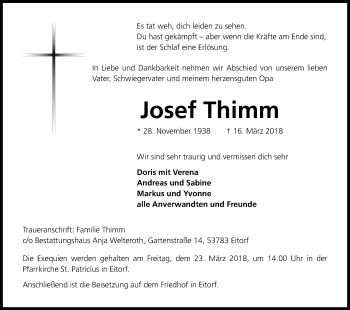Anzeige von Josef Thimm von Kölner Stadt-Anzeiger / Kölnische Rundschau / Express