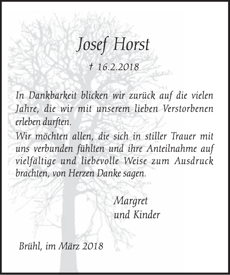  Traueranzeige für Josef horst vom 28.03.2018 aus  Schlossbote/Werbekurier 