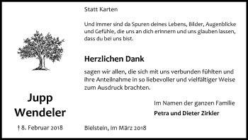 Anzeige von Jupp Wendeler von Kölner Stadt-Anzeiger / Kölnische Rundschau / Express