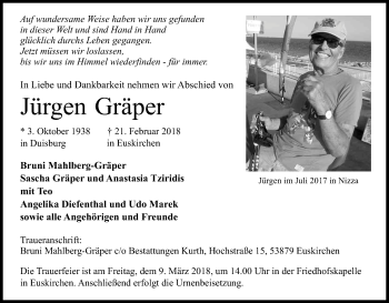 Anzeige von Jürgen Gräper von Kölner Stadt-Anzeiger / Kölnische Rundschau / Express