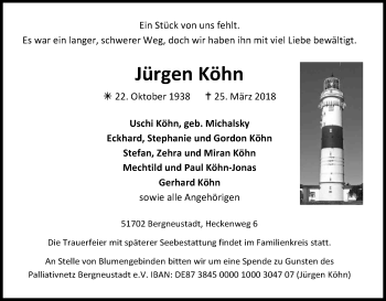 Anzeige von Jürgen Köhn von Kölner Stadt-Anzeiger / Kölnische Rundschau / Express