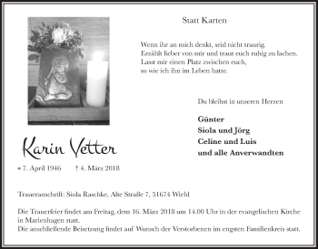 Anzeige von Karin Vetter von  Anzeigen Echo 