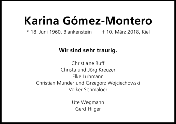 Anzeige von Karina Gómez-Montero von Kölner Stadt-Anzeiger / Kölnische Rundschau / Express