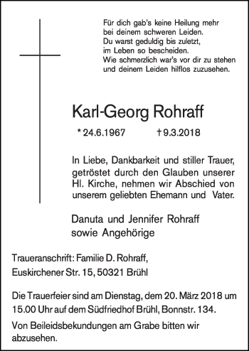 Anzeige von Karl-Georg Rohraff von  Schlossbote/Werbekurier 