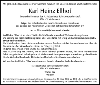 Anzeige von Karl-Heinz Ellhof von Kölner Stadt-Anzeiger / Kölnische Rundschau / Express