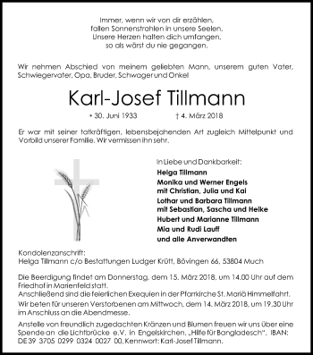 Anzeige von Karl-Josef Tillmann von Kölner Stadt-Anzeiger / Kölnische Rundschau / Express