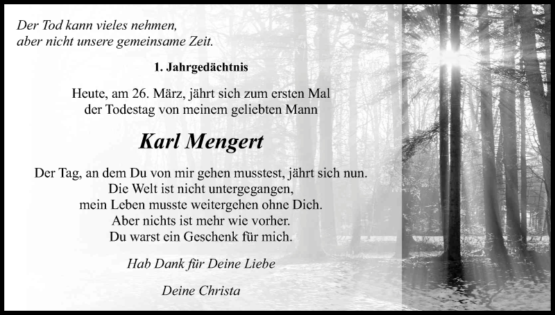  Traueranzeige für Karl Mengert vom 26.03.2018 aus Kölner Stadt-Anzeiger / Kölnische Rundschau / Express