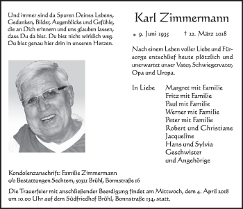 Anzeige von Karl Zimmermann von  Schlossbote/Werbekurier 