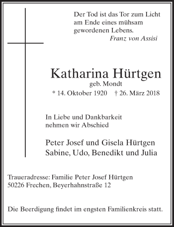 Anzeige von Katharina Hürtgen von  Sonntags-Post 