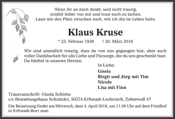 Anzeige von Klaus Krase von  Werbepost 