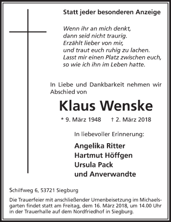 Anzeige von Klaus Wenske von  Extra Blatt 