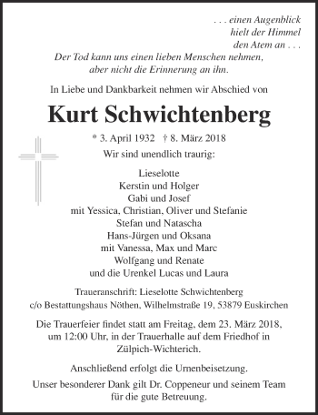 Anzeige von Kurt Schwichtenberg von  Blickpunkt Euskirchen 