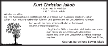 Anzeige von Kurt Christian Jakob von  Anzeigen Echo 