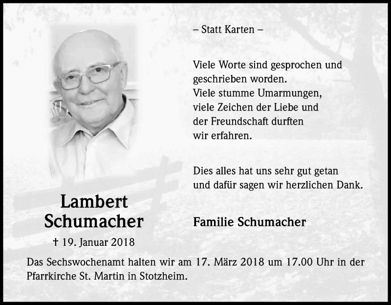  Traueranzeige für Lambert Schumacher vom 14.03.2018 aus Kölner Stadt-Anzeiger / Kölnische Rundschau / Express