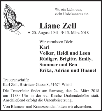 Anzeige von Liane Zell von  Anzeigen Echo 