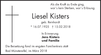 Anzeige von Liesel Kisters von  Blickpunkt Euskirchen 