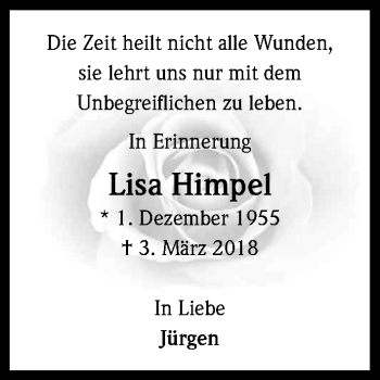 Anzeige von Lisa Himpel von Kölner Stadt-Anzeiger / Kölnische Rundschau / Express