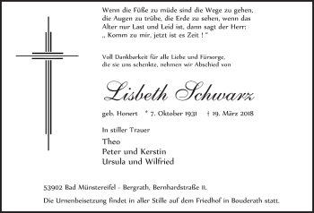 Anzeige von Lisbeth Schwarz von  Blickpunkt Euskirchen 
