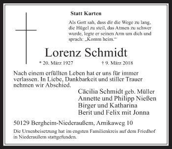 Anzeige von Lorenz Schmidt von  Werbepost 