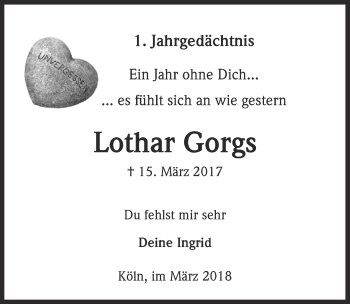 Anzeige von Lothar Gorgs von  Kölner Wochenspiegel 
