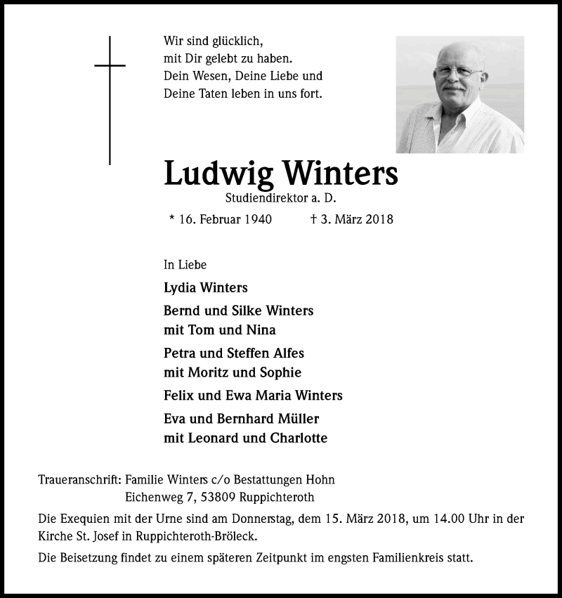  Traueranzeige für Ludwig Winters vom 10.03.2018 aus Kölner Stadt-Anzeiger / Kölnische Rundschau / Express