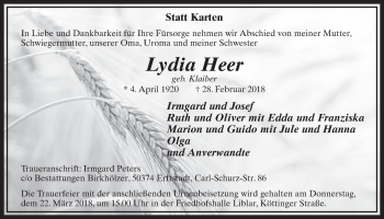 Anzeige von Lydia Heer von  Sonntags-Post 