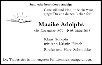 Anzeige von Maaike Adolphs von Kölner Stadt-Anzeiger / Kölnische Rundschau / Express
