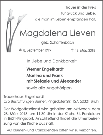Anzeige von Magdalena Lieven von  Schlossbote/Werbekurier 