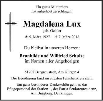 Anzeige von Magdalena Lux von  Anzeigen Echo 