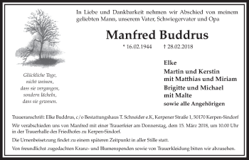 Anzeige von Manfred Buddrus von  Sonntags-Post 
