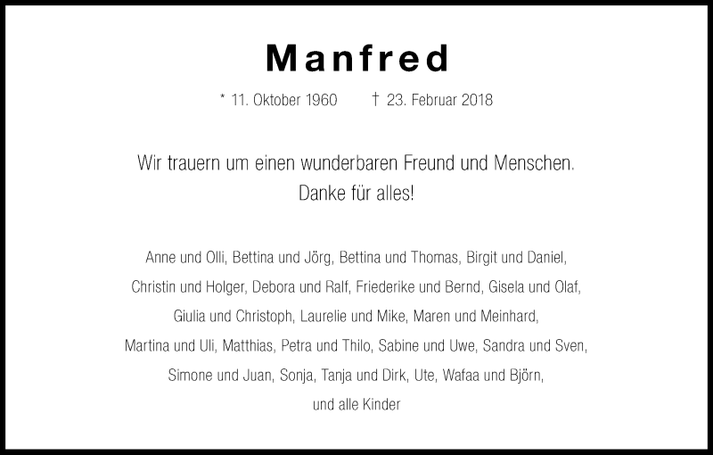  Traueranzeige für Manfred Hövel vom 03.03.2018 aus Kölner Stadt-Anzeiger / Kölnische Rundschau / Express