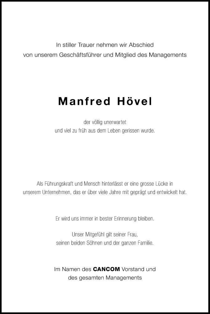  Traueranzeige für Manfred Hövel vom 03.03.2018 aus Kölner Stadt-Anzeiger / Kölnische Rundschau / Express