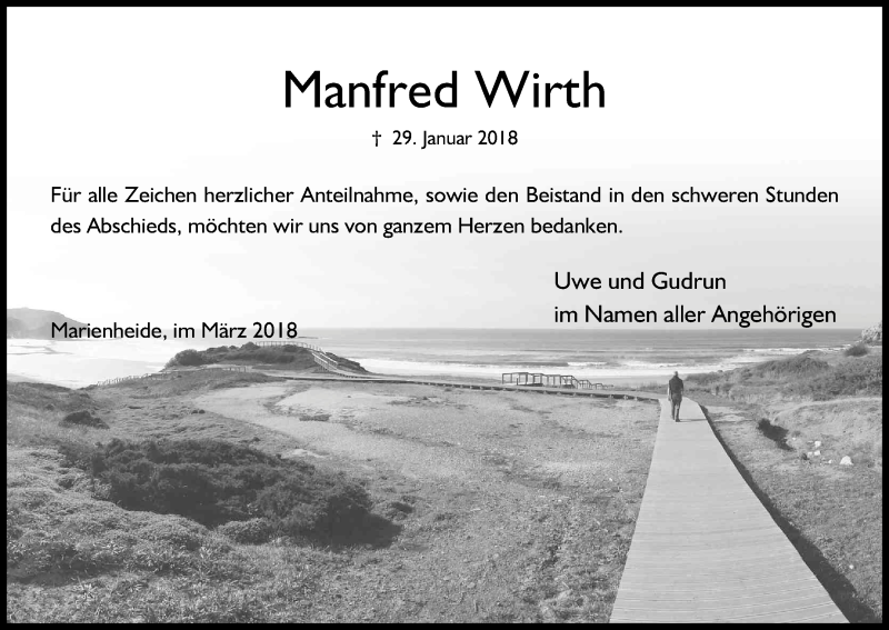  Traueranzeige für Manfred Wirth vom 31.03.2018 aus Kölner Stadt-Anzeiger / Kölnische Rundschau / Express