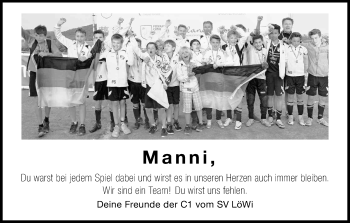 Anzeige von Manni  von Kölner Stadt-Anzeiger / Kölnische Rundschau / Express