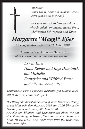 Anzeige von Margarete Eßer von  Werbepost 