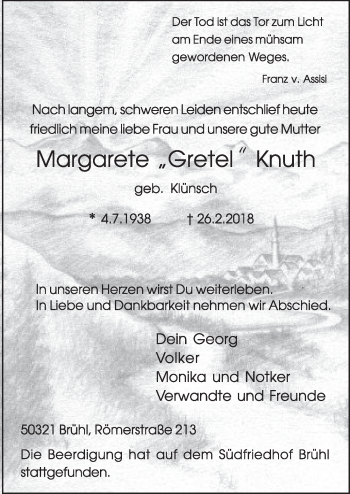 Anzeige von Margarete Knuth von  Schlossbote/Werbekurier 