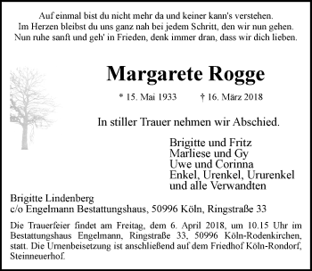 Anzeige von Margarete Rogge von  Schlossbote/Werbekurier 