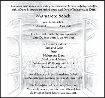 Anzeige von Margarete Sobek von  Schlossbote/Werbekurier 