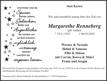 Anzeige von Margarethe Renneberg von  Werbepost 