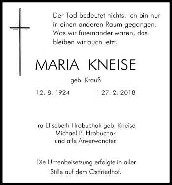 Anzeige von Maria Kneise von Kölner Stadt-Anzeiger / Kölnische Rundschau / Express