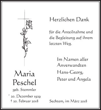Anzeige von Maria Peschel von  Schlossbote/Werbekurier 